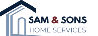 Sam & Sons Home Services logo showing a blue house roof design with text Sam & Sons Home Services – trusted plumbing, HVAC, and electrical company near Alexandria, Virginia.