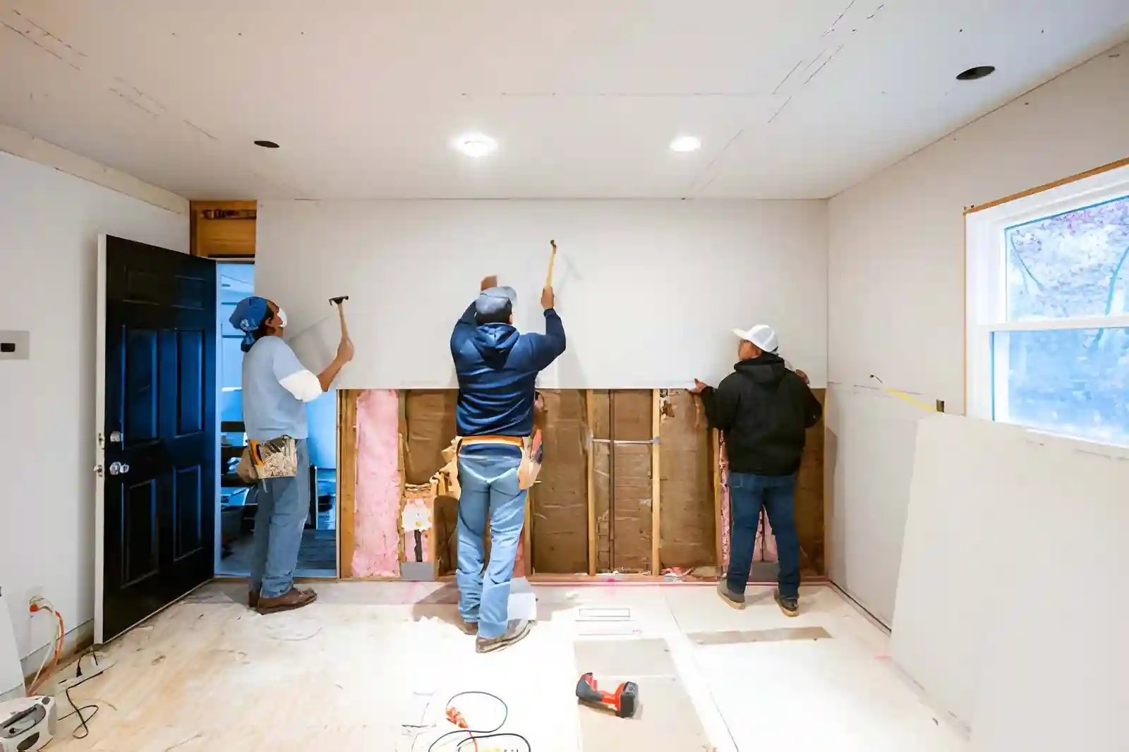 residential drywall repair in herndon va with contractors installing new drywall panels inside home interior