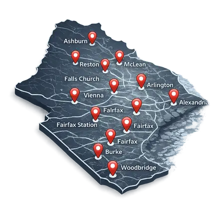 Map showing Sam & Sons Services coverage area across Northern Virginia