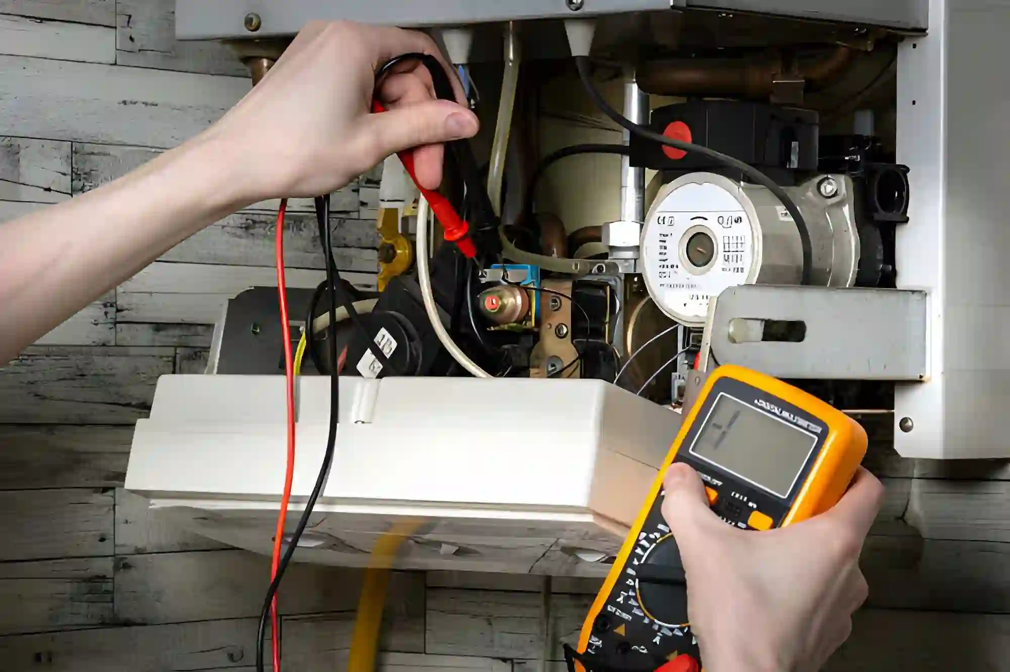 technician diagnosing a heating system during local heating repair in northern virginia.