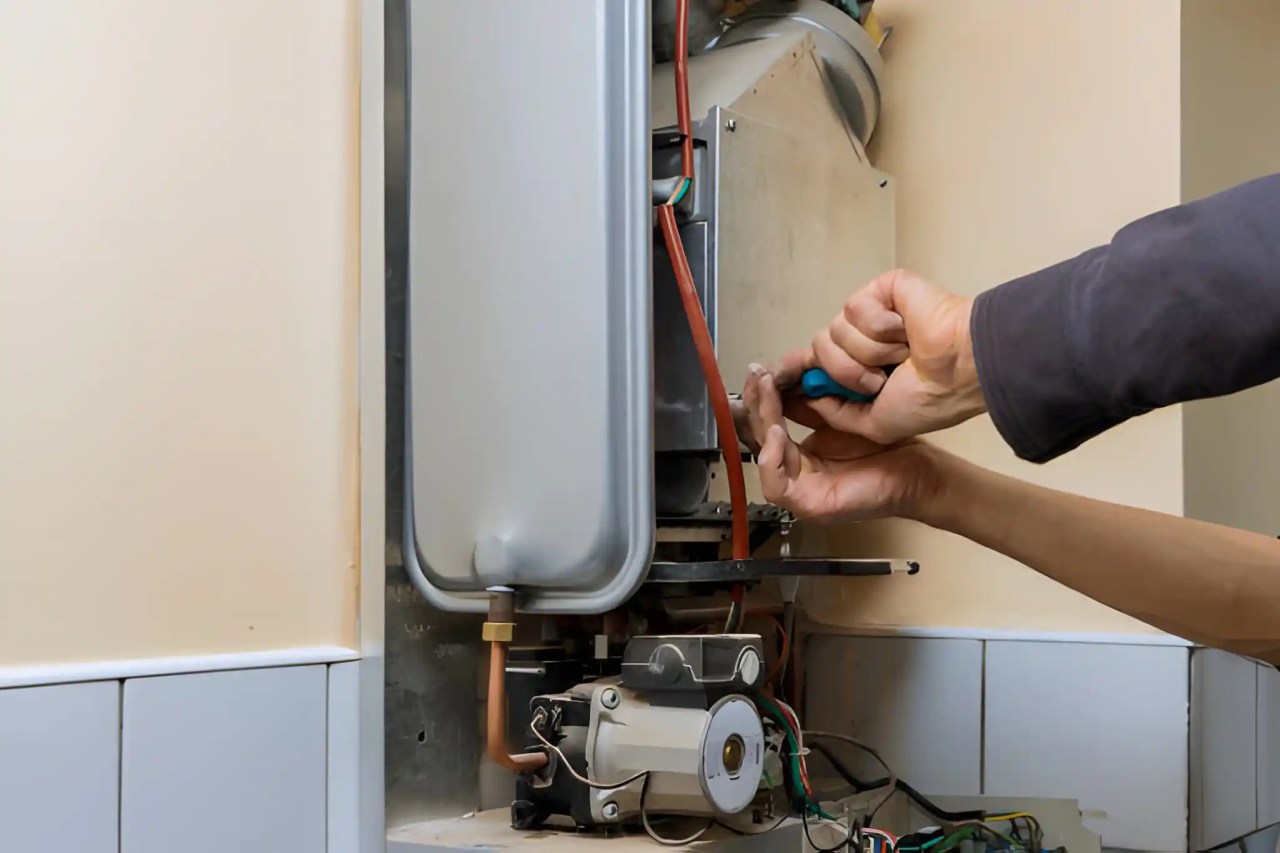 new furnace installation in herndon va with hvac technician installing and connecting a residential heating system