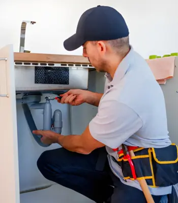 kitchen sink repair in vienna va with plumber fixing pipes under residential kitchen sink