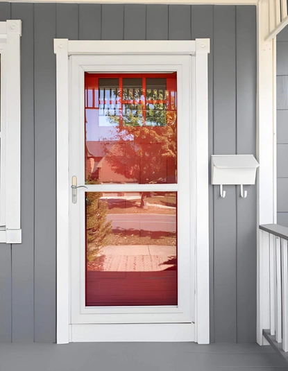 storm door repair in oakton va with white framed glass storm door on residential front entry