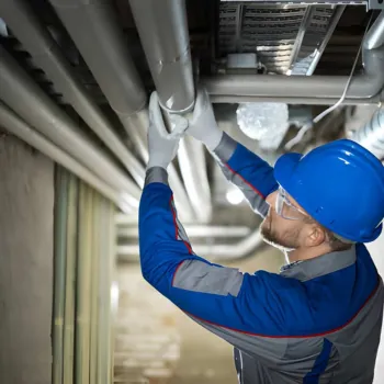 professional commercial plumbing in centreville va, illustrating a technician repairing a high-capacity commercial water heater for a multi-unit complex.