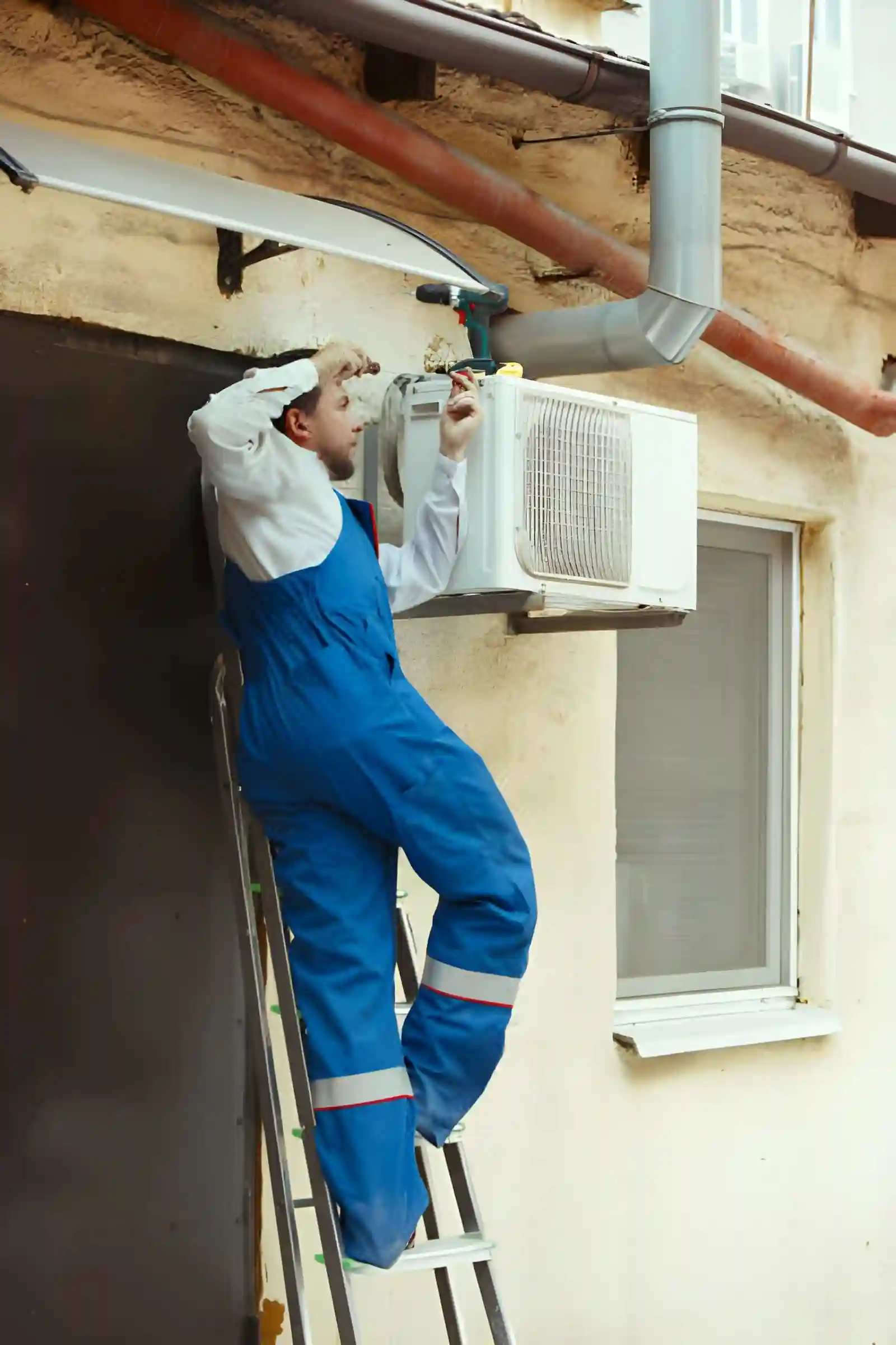 heat pump maintenance in fairfax station va with technician servicing outdoor hvac unit for optimal performance