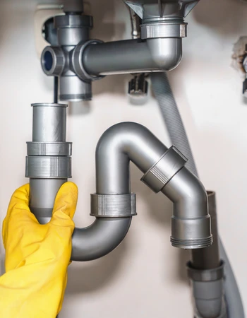pipe repair service in fairfax va installing a grey plastic p-trap
