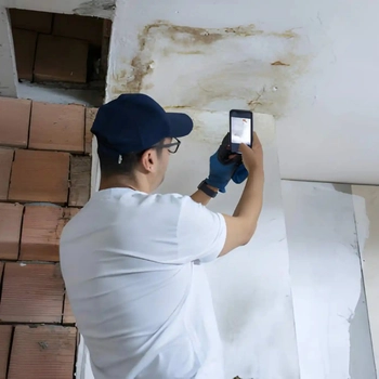 water leak detection in mclean va by plumbing professionals inspecting residential wall moisture damage
