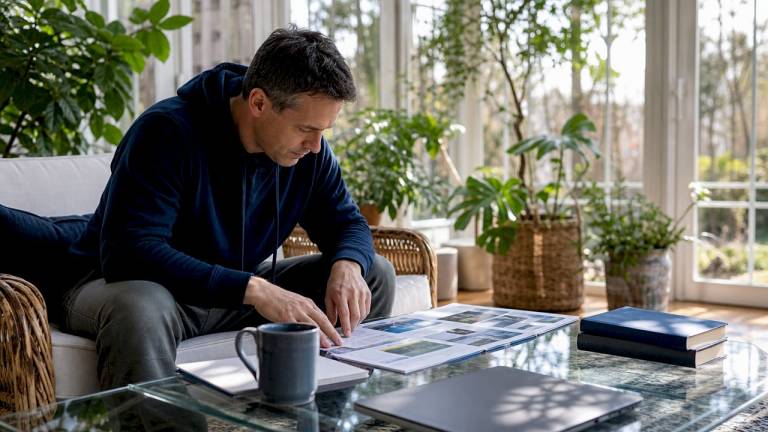 homeowner reviewing hvac efficiency brochures