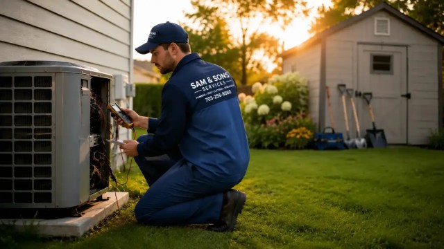 why regular home maintenance prevents damage 3 hvac technician performing preventive maintenance inspection on outdoor air conditioning unit