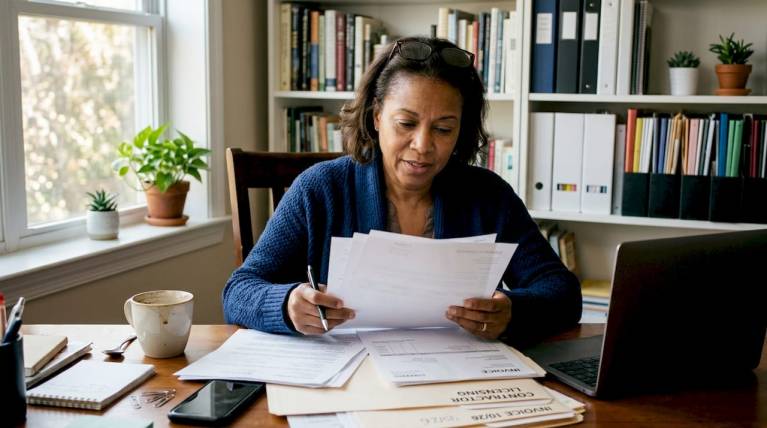 why contractor licensing protects homeowners in 2026 6 woman reviewing contractor license documents at home