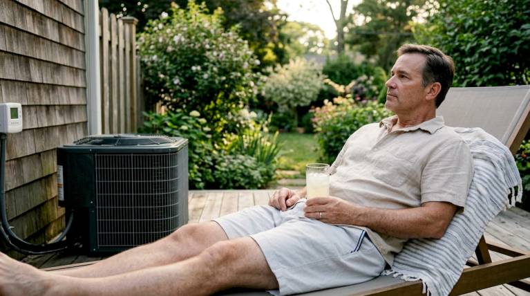 how to stay cool while awaiting hvac repair 1 man sitting near broken air conditioner indoors