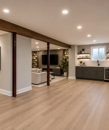 basement remodeling in alexandria va 2 basement remodeling in alexandria va – modern finished basement with custom cabinetry, entertainment area, and luxury vinyl flooring.